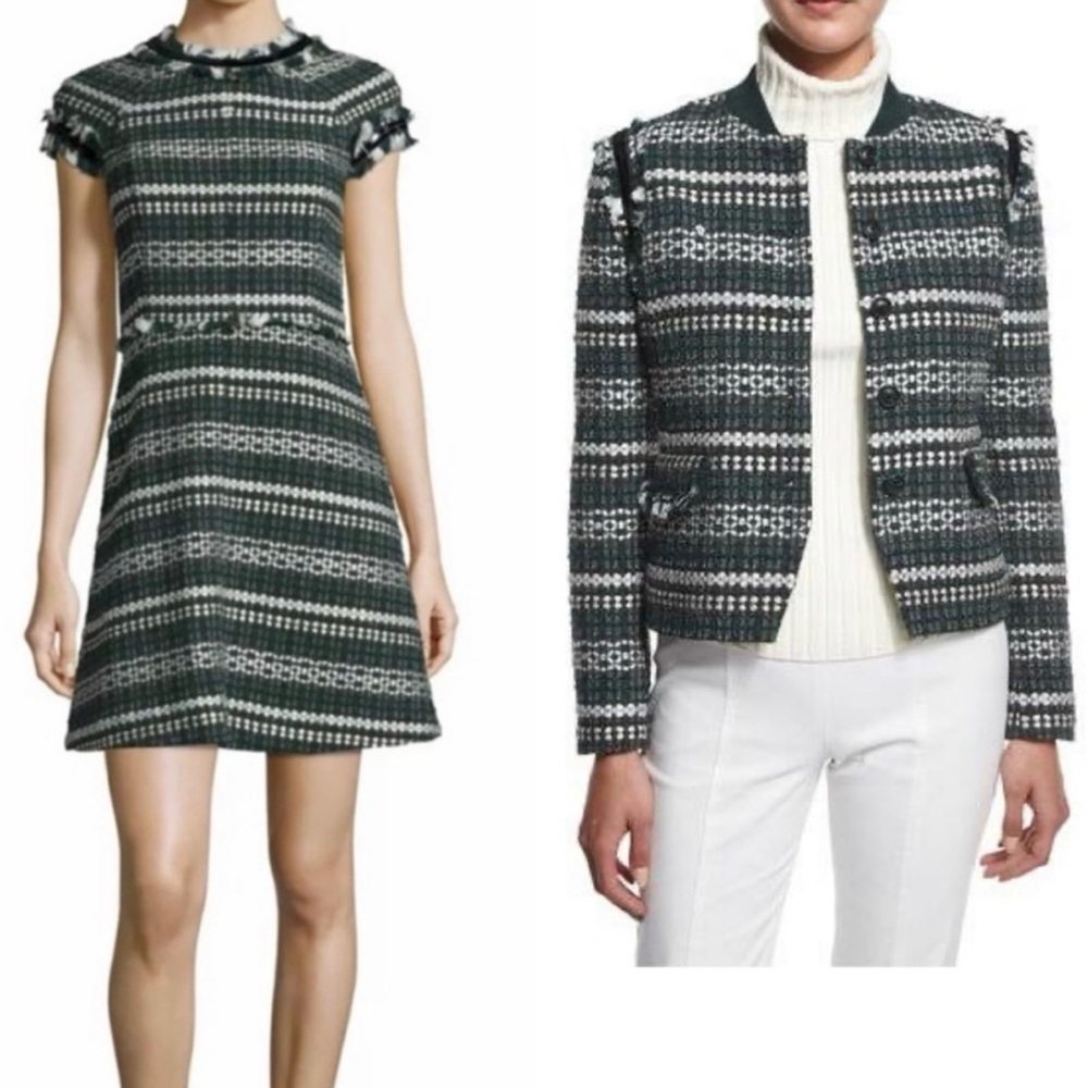TORY BURCH Norfolk Green/White Sequin Trimmed Wool Blend Suit (Jacket & Dress)